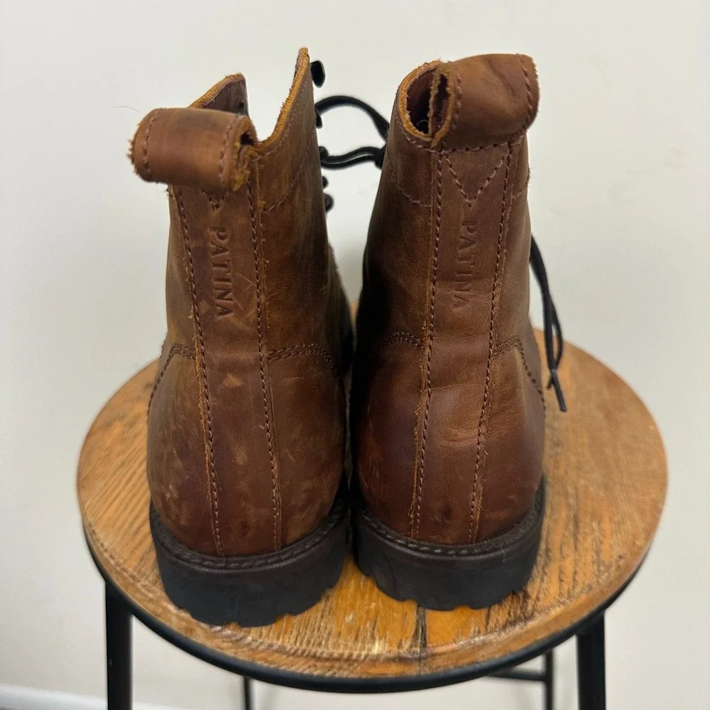 Patina Portland Leather Mens Size 12 Boots Brown Leather Lace Up Ankle Cap Toe